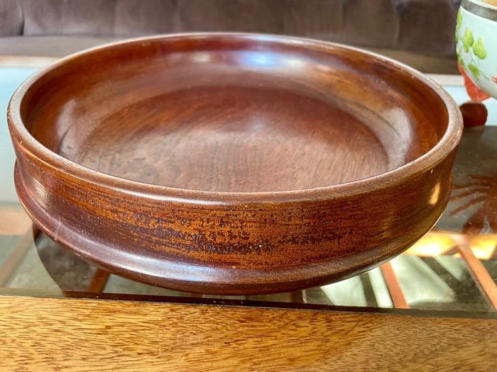 Magnificent Vintage Wide Wooden Turned Shallow Fruit Salad Bowl 1950s 1960s