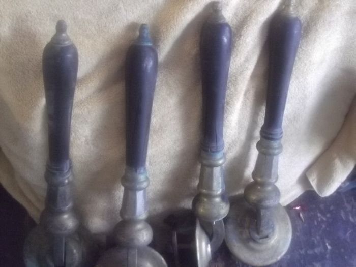 5 antique brass and wood bar pumps