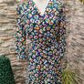 Vintage black floral A-line dress with detachable collar and belt size M or L Image 9