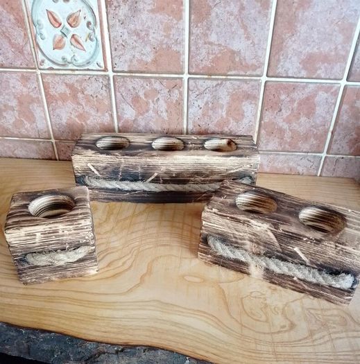 Tealight Holders Handmade From Reclaimed Wood, Shou Sugi Ban Set (+ 6 LED Lights)6