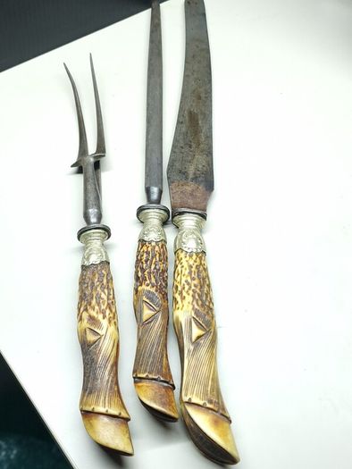 Antique Sheffield Carving Set Stag Antler Handles  Cooper Brothers