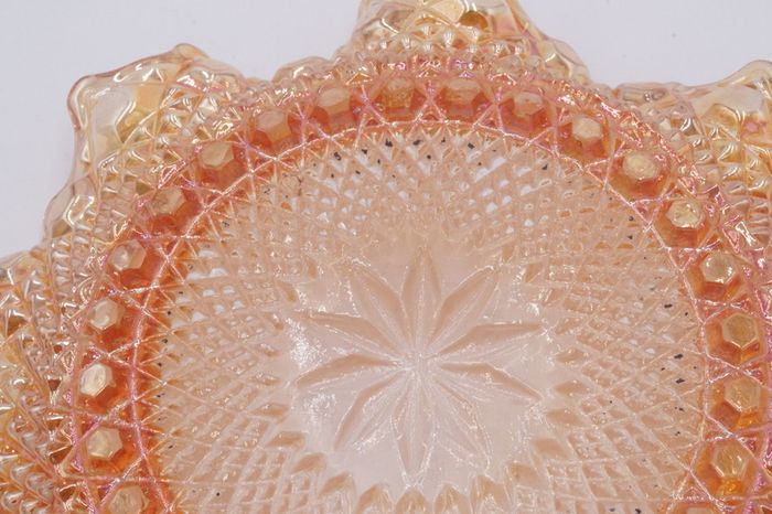 Orange Marigold Carnival Glass Waved Edge Bowl