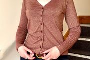 Sparkly Rose Gold Long Sleeve Button-Up Top