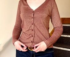 Sparkly Rose Gold Long Sleeve Button-Up Top
