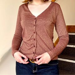 Sparkly Rose Gold Long Sleeve Button-Up Top