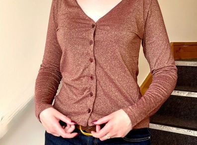 Sparkly Rose Gold Long Sleeve Button-Up Top
