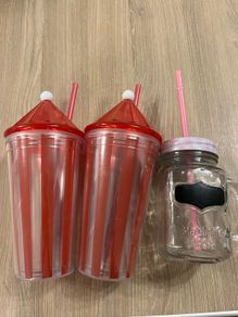 Glass cup with lid and straw