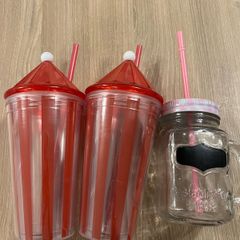 Glass cup with lid and straw