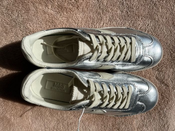 M&S silver leather sneakers size 4