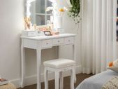 Dressing table set, dressing table, upholstered stool, 10 light bulbs, removable storage box with 6 compartments, 5 drawers, 1 drawer divider, gift idea, for bedroom, white