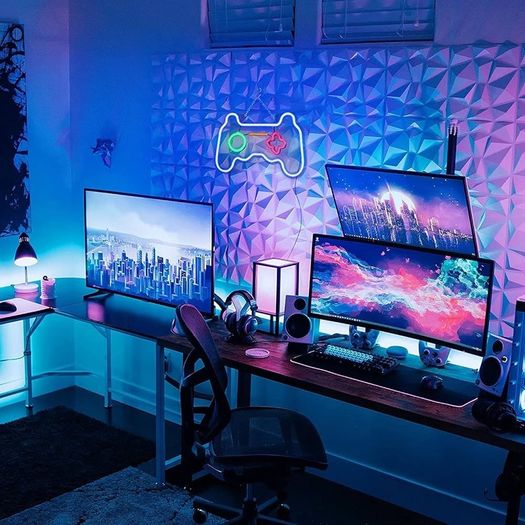 NEW SALE | Dimmable Game Neon Sign, Glass Gaming Neon Light Sign Powered by USB with Switch, Blue Led Light Sign for Bedroom Wall Decor Game Room Party Decoration