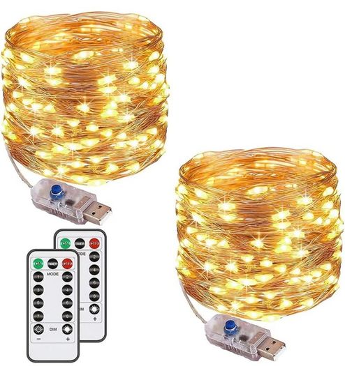 Fairy String Lights, 120LED 12M/40Ft 8 Modes USB Plug in Powered Lights Waterproof Outdoor/Indoor Copper String Lights with Remote Timer for Bedroom, Party, Wedding, Christmas (FREE POSTAGE)