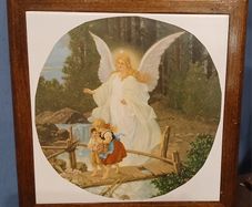 Antique Framed Gaurdian Angel Picture Tile