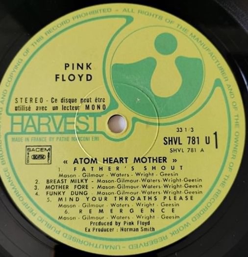 Pink Floyd : Atom heart mother , Harvest 2C06404550 ,(stereo), LP Gatefold France 1972, Vinyle VG+.
