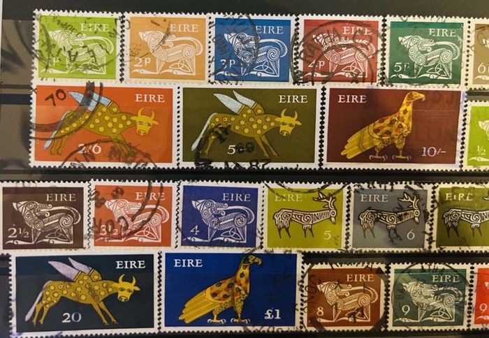 Irish 1970s stamps animal drawings definitive series Used lot