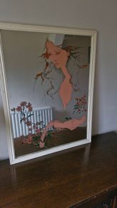 Vintage 1970s Susan Obrant Screen-Printed Mirror - Retro Art Nouveau Style Boho Wall Art