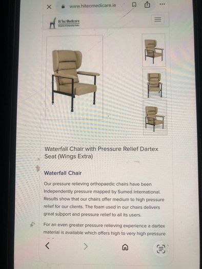 Orthopaedic waterfall chair with pressure relief darted seat
