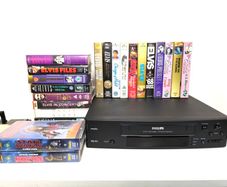 Philips VCR + Huge Elvis Presley VHS Tapes Collection