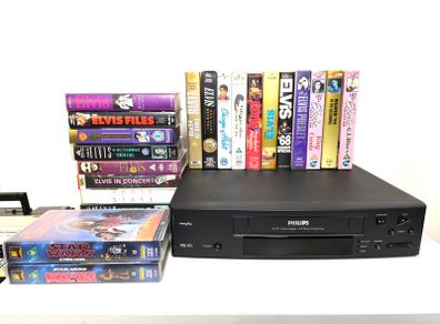 Philips VCR + Huge Elvis Presley VHS Tapes Collection