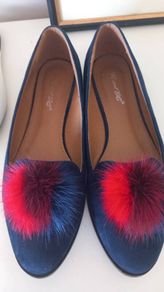 R and Be Navy Suede Pompom Ballet Flats