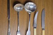 Silver gilded vintage spoons and silver plated knives