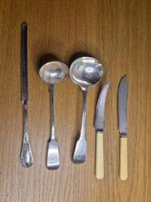 Silver gilded vintage spoons and silver plated knives