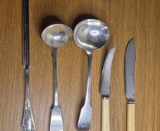 Silver gilded vintage spoons and silver plated knives