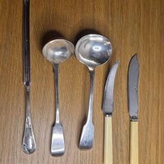 Silver gilded vintage spoons and silver plated knives