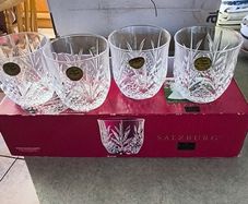 Vintage 1994 Set Of 4 Salzburg by CRISTAL DE FLANDRE Lead Crystal Glasses  Brand New BOXED
