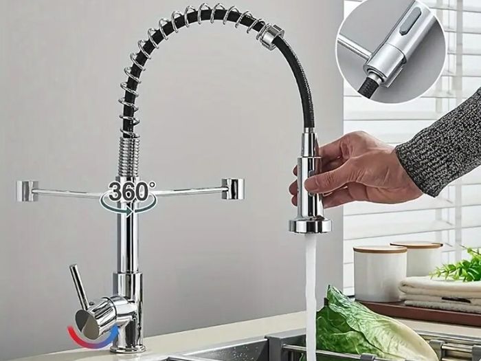 Kitchen Tap High-Pressure Chrome Kitchen Faucet with Pull-Out Sprayer