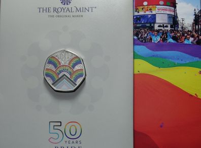 UK 0.5 Pound Base Metals Brilliant Uncirculated (Coloured) Coin 2022 - 50 Years of Pride