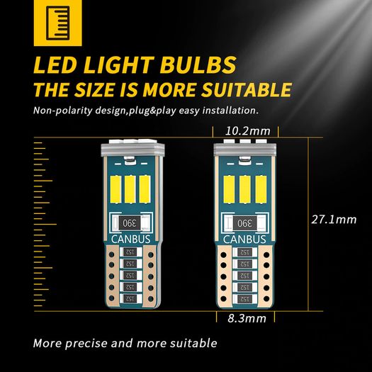 1x T10 LED Car W5W LED Bulbs 9-SMD Canbus 168 194 6000K 12V White Car Interior Dome Light Clearance Light Error Free