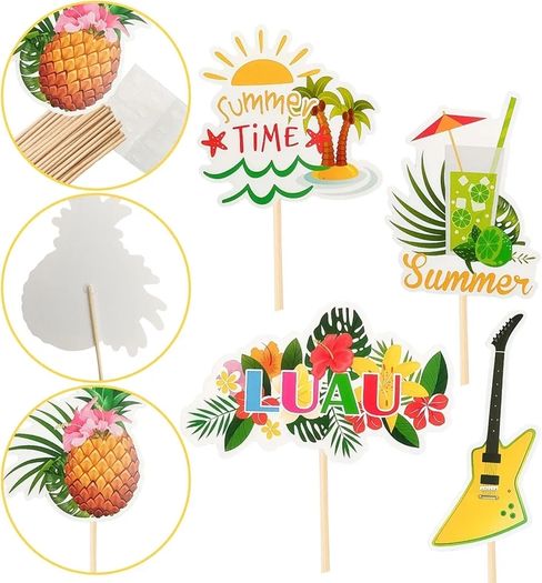 29 Pcs Tropical Hawaiian Photo Booth Props Funny Sunglasses Grass Skirt and Coconut Hat Designs Tropical Themed Party Props for Luau Beach Parties Birthdays and Summer Vacation Photo Backdrop Decor