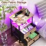 Bedside Table with LED Light, Small Side Table with Charging Station Image 5