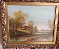 Vintage Framed Print - Spencer Coleman 'Village in Autumn' Ornate Gilt Frame