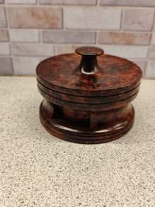 Vintage Hand Turned Burr Wood Coaster Set Solid Timber 7 Piece Mint Condition
