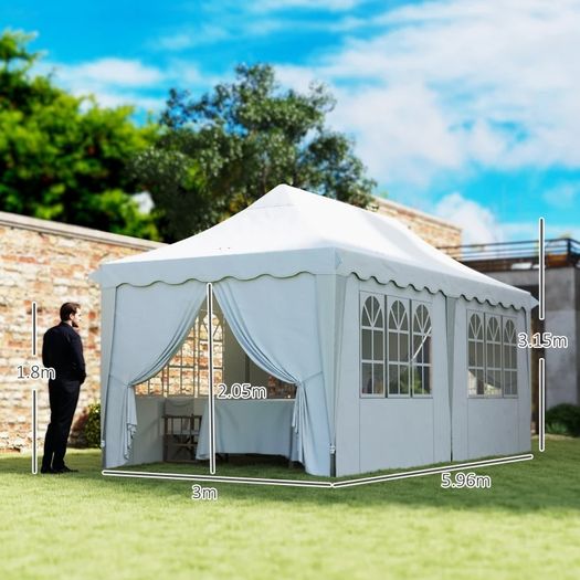 3 x 6m Pop Up Gazebo with Sides, UPF50+ Height Adjustable Marquee Party Tent, Wedding Canopy, Instant Event Shelter with Carry Bag and Sand Bags for Garden, White
