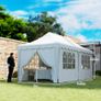 3 x 6m Pop Up Gazebo with Sides, UPF50+ Height Adjustable Marquee Party Tent, Wedding Canopy, Instant Event Shelter with Carry Bag and Sand Bags for Garden, White Image 2