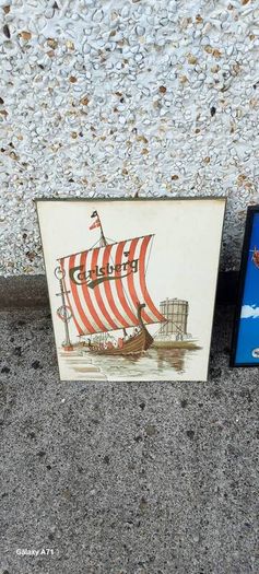 Pat liddy ,irish artist, historian,,1988 Carslberg viking ship Dublin port advertising  art picture,,see picture for condition ,sold as seen .