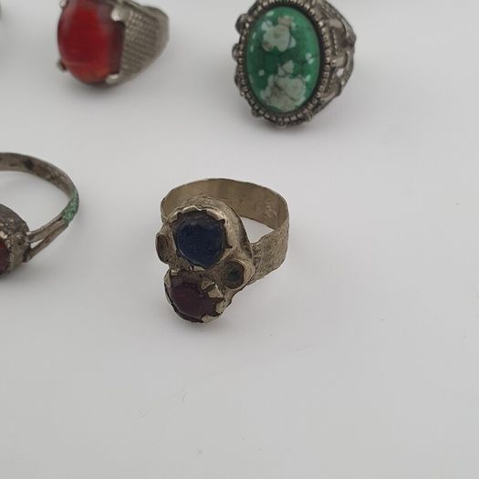 Antique Lot of 15 Bohemian Brass Rings  Assorted Ethnic & Tribal Designs