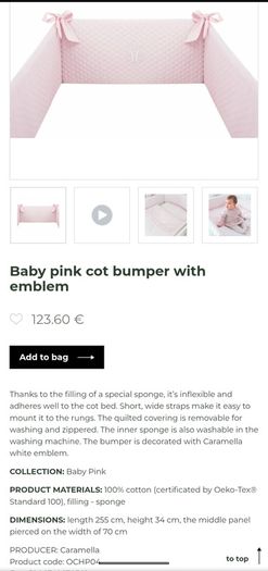 Caramella Baby Pink Cot Bumper