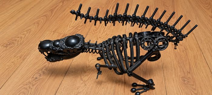 Unique Handcrafted Steel Dinosaur Sculpture, Statement Piece