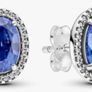 Pandora Halo Oval cut Sparkling Blue Earring New Image 4
