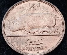[#302] - Ireland 1942 | Irish 1/2d | Irish Half Penny | Sow | KM.10 | UNC