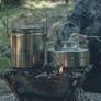 Camping Pot Stainless Steel Camping Hanging Cup with Steamer Basket | 1.2L Campfire Coffee Mug with Foldable Handle for Outdoor Cooking Image 6
