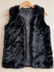 New Look Black Faux Fur Gilet Vest Size M