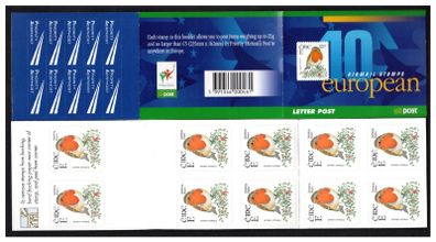 2001 Ireland E Value Robin Definitive Stamp Booklet Mint Never Hinged (MNH)