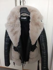 black faux leather fur lined biker jacket