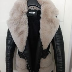black faux leather fur lined biker jacket