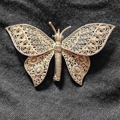 Vintage silver filgree butterfly brooch